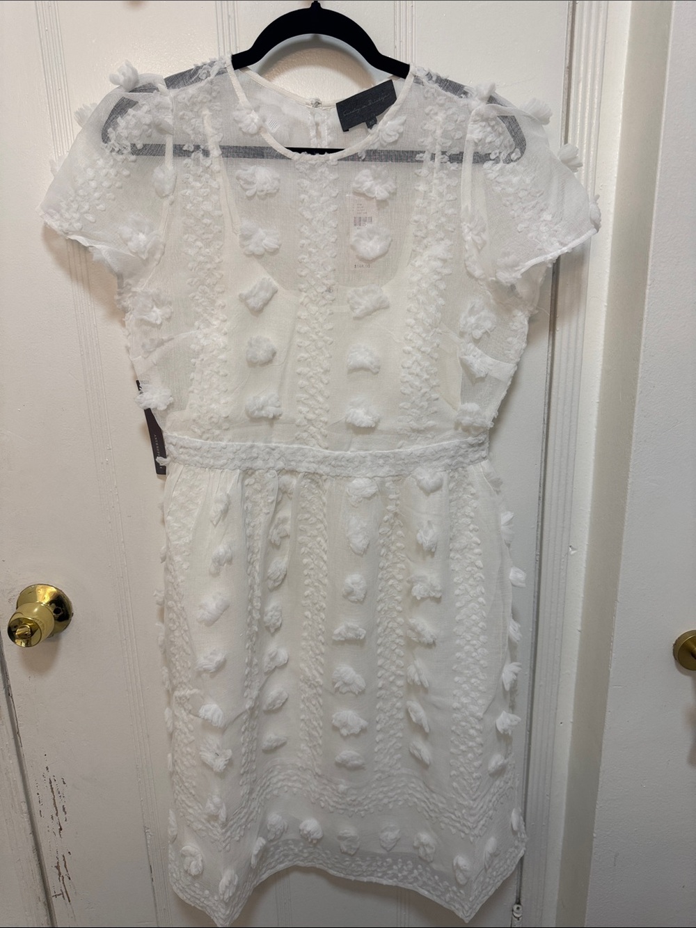 Sunday in Brooklyn White Pom-Pom Textured Short Sleeve Dress